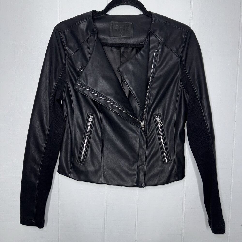 BLANKNYC Women’s Collarless Faux Leather Moto Jacket Black Size Small